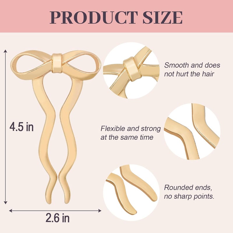JIRIS 2PCS 5.5Inch Bow French Hair Pins Large U-Shaped Pins for Women and Girls Fashion Metal Hair Pin French Twist Hair Pins for Buns, Updos,Stylish and Functional(set5-gold) - Image 2